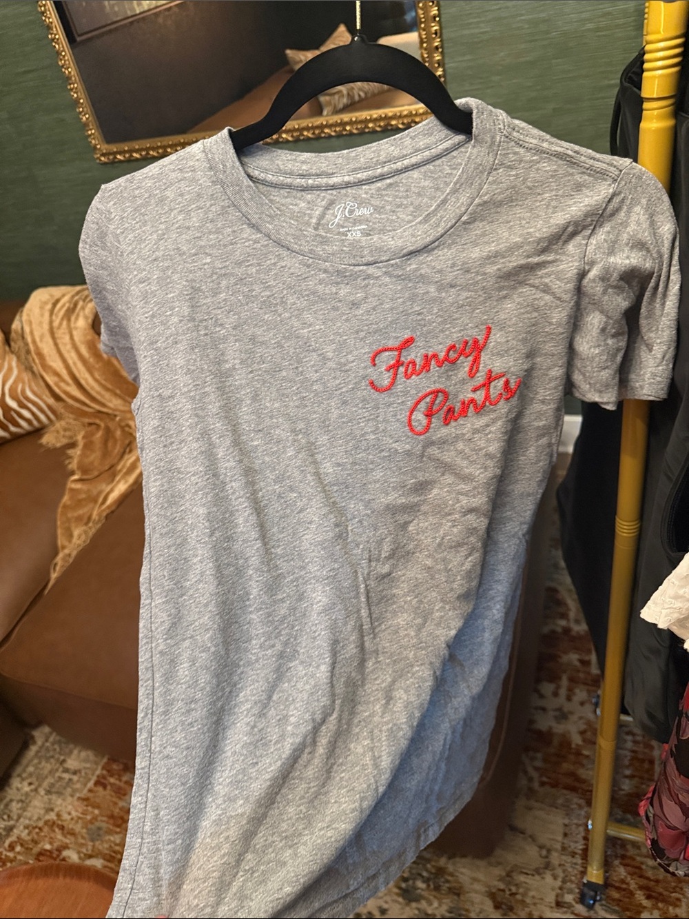 J. Crew Gray Short-Sleeve Tee with Red 'Fancy Pants' Embroidery